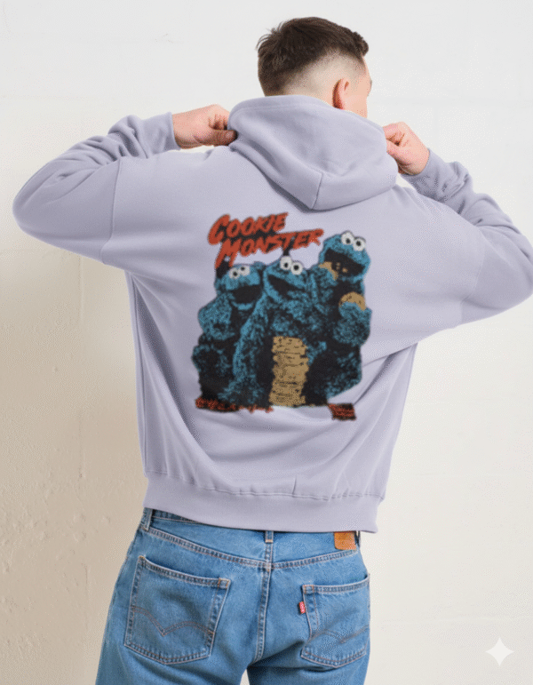 Retro “Cookie Monster” Graphic Hoodie – Vintage-Style Blue Monster Print, Cozy Unisex Pullover